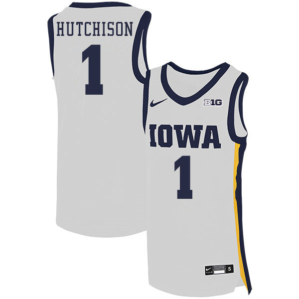 Men #1 Spencer Hutchison Iowa Hawkeyes College Basketball Jerseys Stitched Sale-White